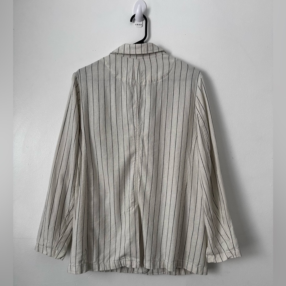 GAP Linen Blend Pinstripe Blazer Women’s Large Lightweight Neutral - Picture 2 of 6